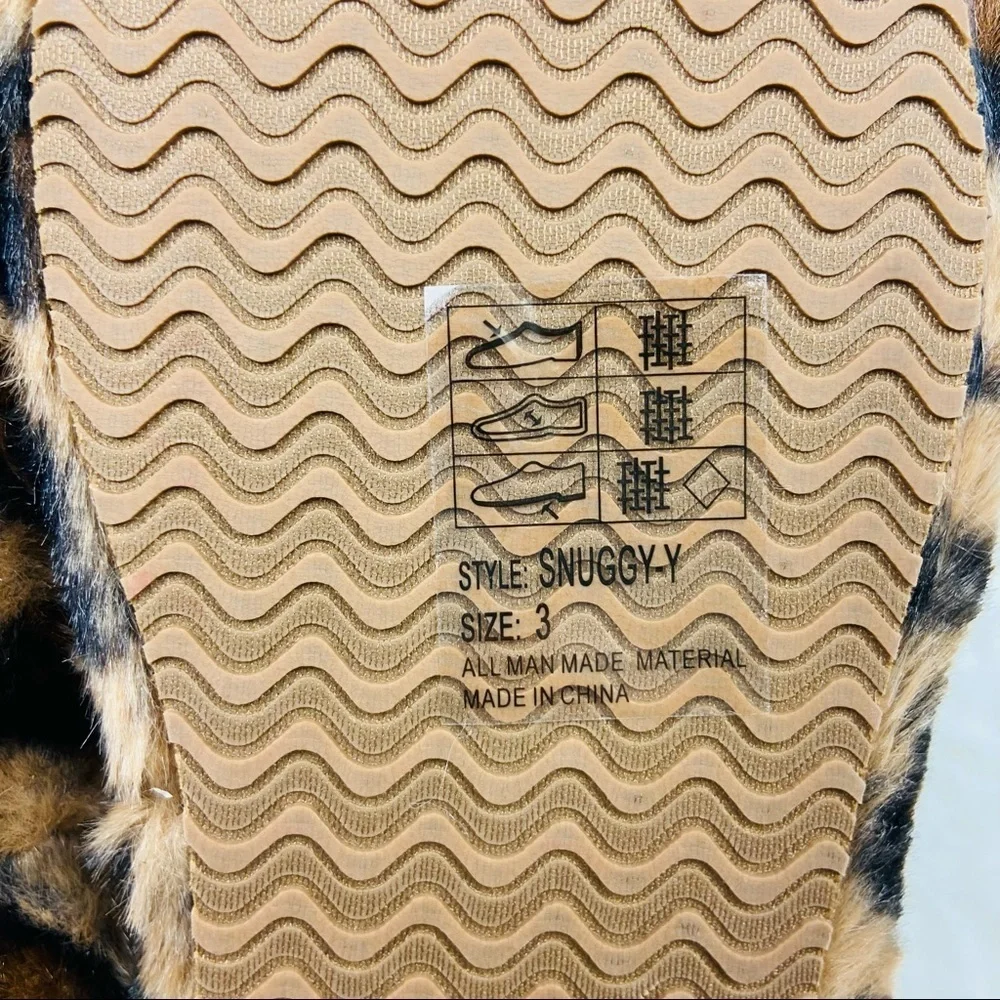 UNBRANDED girls leopard animal print open toe snuggly fleece warm slippers SZ 3